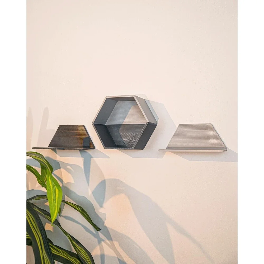 Set of 4 Modular Hexagon Wall Shelves, Geometric Floating Shelf Set, Modern 3D P